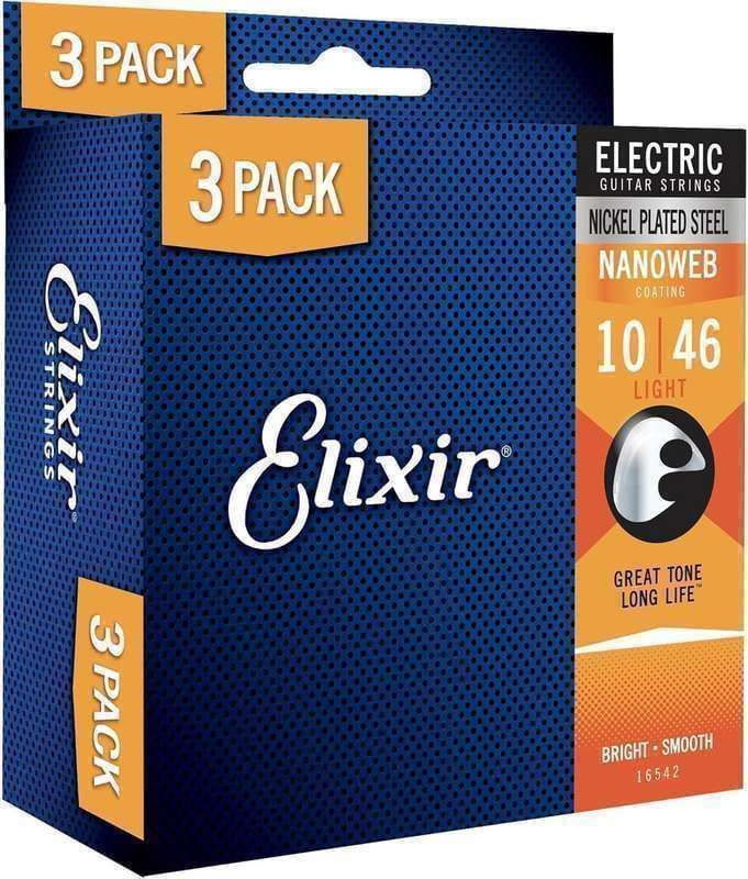 Elixir Electric Guitar Strings, Nickel Plated Steel with NANOWEB Coating, 3 Pack, Light 10-46