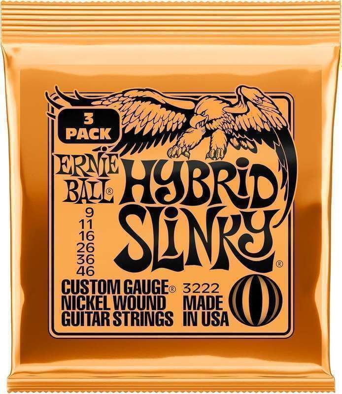 Ernie Ball Hybrid Slinky Nickel Wound Electric Guitar Strings 3-pack, 9-46 Gauge (P03222)