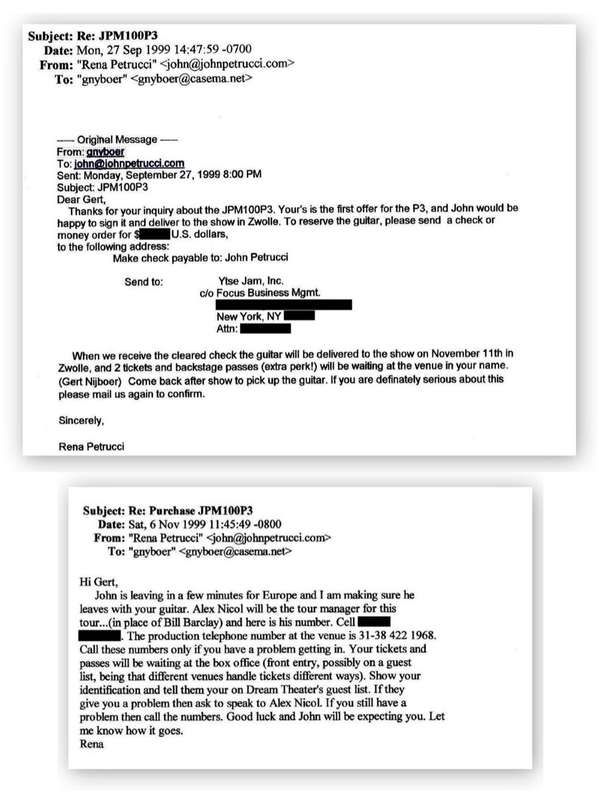 1999 email exchange with Rena Petrucci arranging payment and delivery of the P3 to the Zwolle show