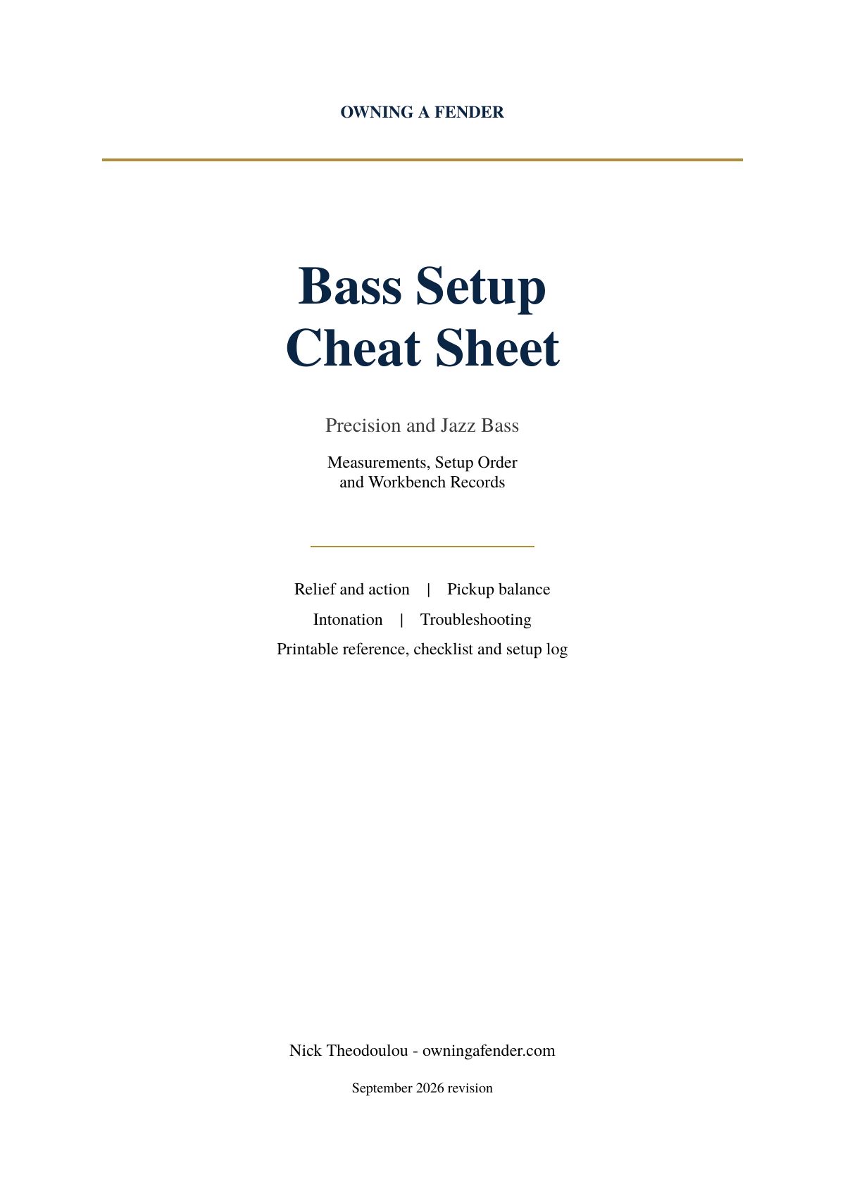 Bass Setup Cheat Sheet: Measurements and Setup Records