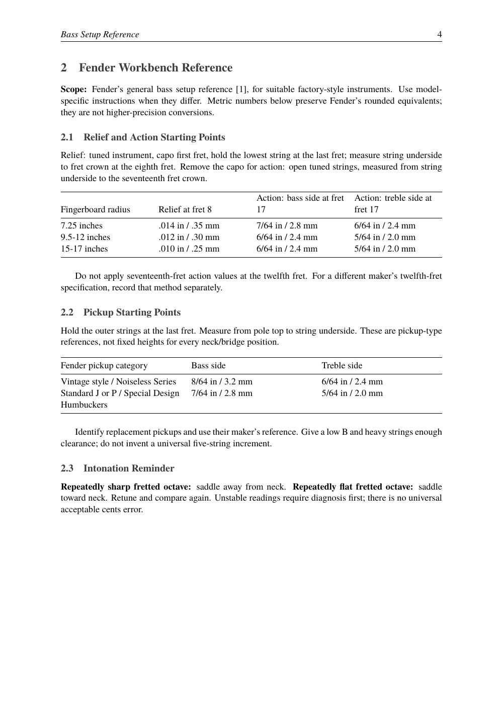 Bass Setup Guide — Fender Workbench Reference