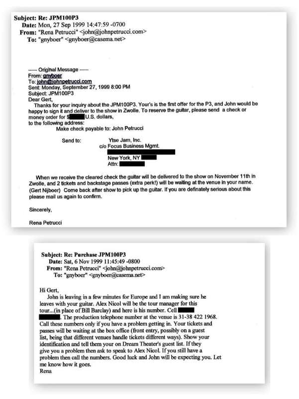 1999 email exchange with Rena Petrucci arranging payment and delivery of the P3 to the Zwolle show